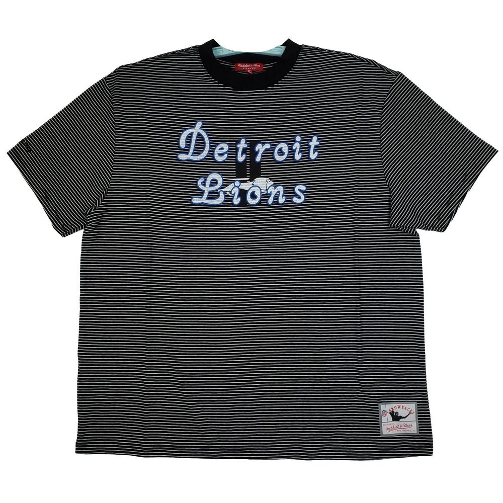 Detroit Lions Mitchell & Ness NFL Medium Womens Shirt Black White Striped New